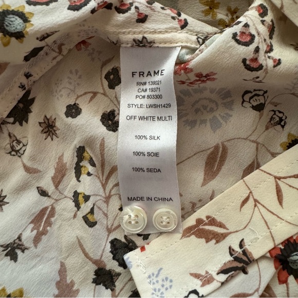 Frame Ruffle Cuff Off-White Multi Floral Silk ‘70s shirt S/P - Picture 7 of 10